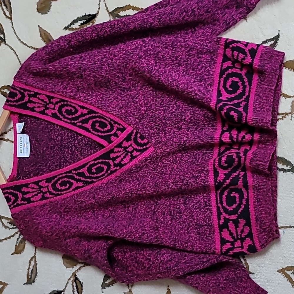 Vintage Autograph American Clothing Womens Sweater V Neck Magenta & Black, Sz S